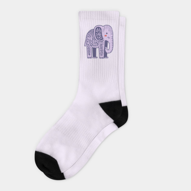 Scandinavian Folk Art Elephant | Gentle Giant Graphic Socks by TuncGK