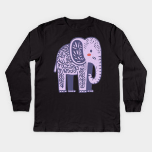 Scandinavian Folk Art Elephant | Gentle Giant Graphic Kids Long Sleeve T-Shirt