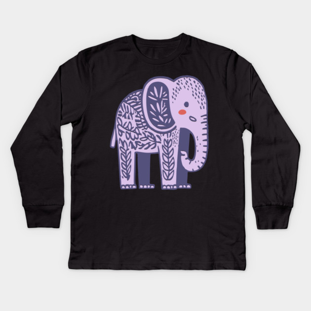 Scandinavian Folk Art Elephant | Gentle Giant Graphic Kids Long Sleeve T-Shirt by TuncGK