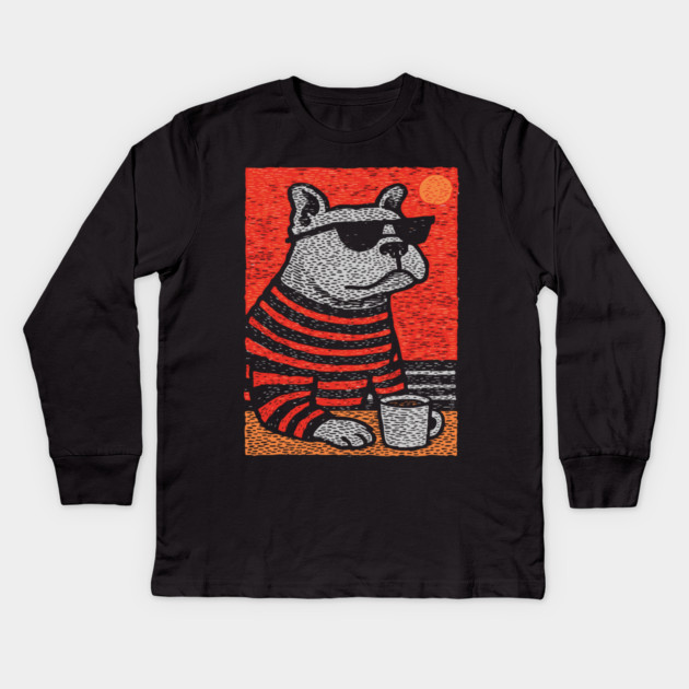 Cool Bulldog | The Sunbathing Beach Bully Kids Long Sleeve T-Shirt by TuncGK