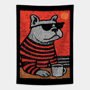 Cool Bulldog | The Sunbathing Beach Bully Tapestry