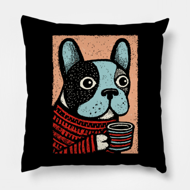 Cozy French Bulldog | The Morning Coffee Frenchie Pillow by TuncGK