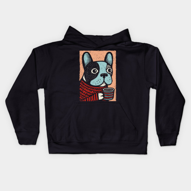 Cozy French Bulldog | The Morning Coffee Frenchie Kids Hoodie by TuncGK