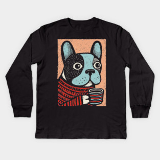 Cozy French Bulldog | The Morning Coffee Frenchie Kids Long Sleeve T-Shirt