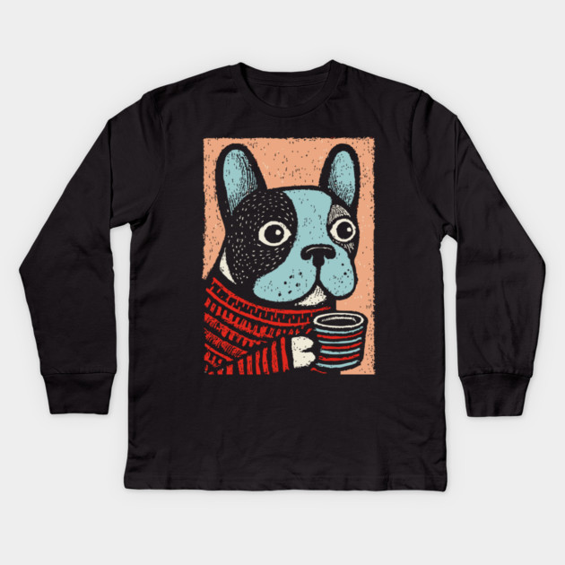 Cozy French Bulldog | The Morning Coffee Frenchie Kids Long Sleeve T-Shirt by TuncGK