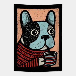 Cozy French Bulldog | The Morning Coffee Frenchie Tapestry