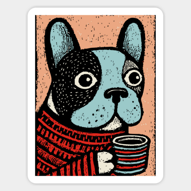 Cozy French Bulldog | The Morning Coffee Frenchie Magnet by TuncGK