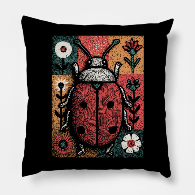 Folk Art Ladybug | The Lucky Garden Beetle Pillow by TuncGK