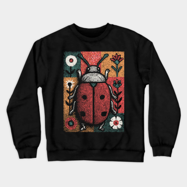 Folk Art Ladybug | The Lucky Garden Beetle Crewneck Sweatshirt by TuncGK