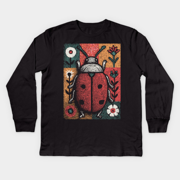 Folk Art Ladybug | The Lucky Garden Beetle Kids Long Sleeve T-Shirt by TuncGK