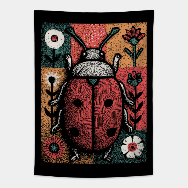 Folk Art Ladybug | The Lucky Garden Beetle Tapestry by TuncGK