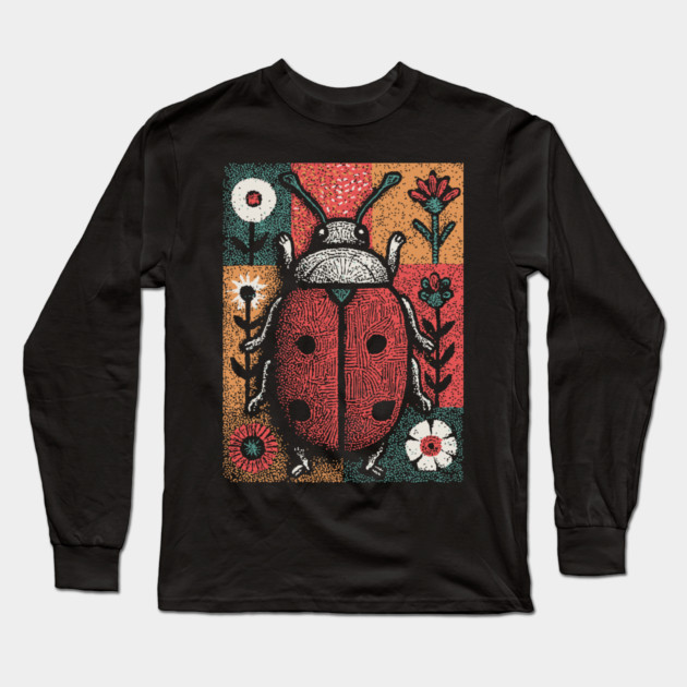 Folk Art Ladybug | The Lucky Garden Beetle Long Sleeve T-Shirt by TuncGK