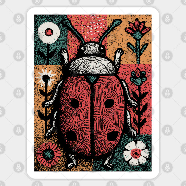 Folk Art Ladybug | The Lucky Garden Beetle Sticker by TuncGK