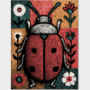 Folk Art Ladybug | The Lucky Garden Beetle Posters and Art