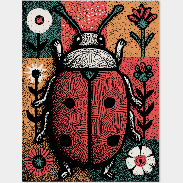 Folk Art Ladybug | The Lucky Garden Beetle Wall Art by TuncGK
