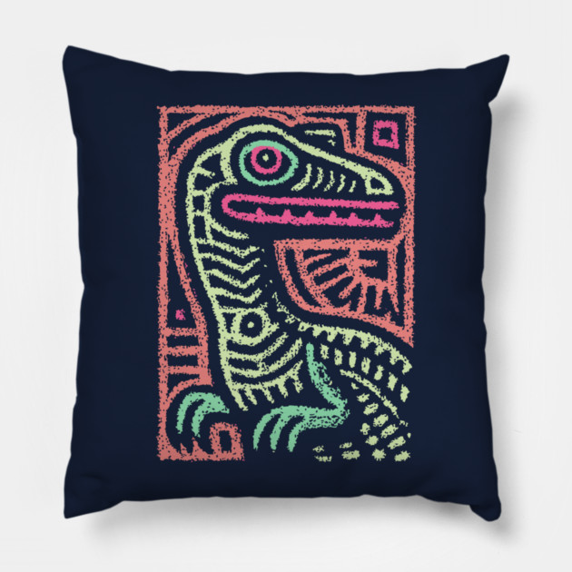 Whimsical Oviraptor | Pastel Dinosaur Folk Art Pillow by TuncGK