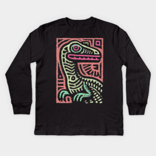 Whimsical Oviraptor | Pastel Dinosaur Folk Art Kids Long Sleeve T-Shirt