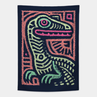 Whimsical Oviraptor | Pastel Dinosaur Folk Art Tapestry