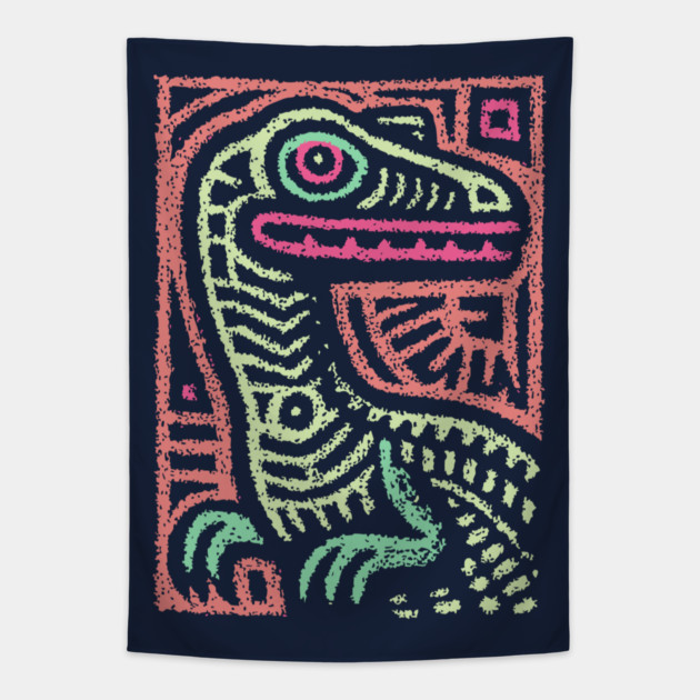 Whimsical Oviraptor | Pastel Dinosaur Folk Art Tapestry by TuncGK
