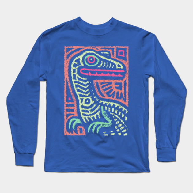 Whimsical Oviraptor | Pastel Dinosaur Folk Art Long Sleeve T-Shirt by TuncGK