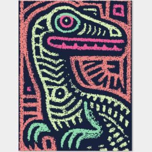 Whimsical Oviraptor | Pastel Dinosaur Folk Art Posters and Art