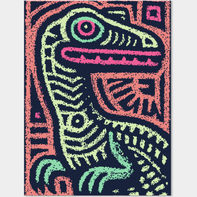 Whimsical Oviraptor | Pastel Dinosaur Folk Art Wall Art by TuncGK