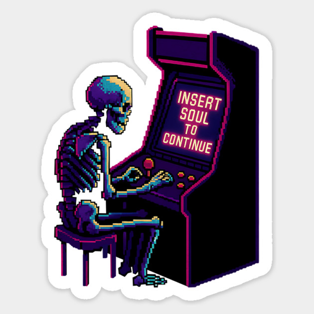 Insert Soul to Continue – Retro Gamer Skeleton Magnet by Designed By Marty