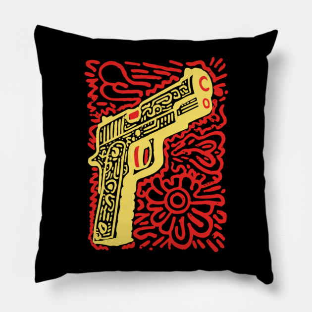 Psychedelic Pop Art Pistol | The Abstract Bang Pillow by TuncGK