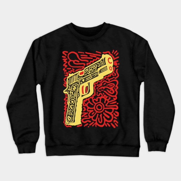 Psychedelic Pop Art Pistol | The Abstract Bang Crewneck Sweatshirt by TuncGK