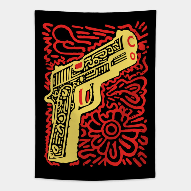 Psychedelic Pop Art Pistol | The Abstract Bang Tapestry by TuncGK