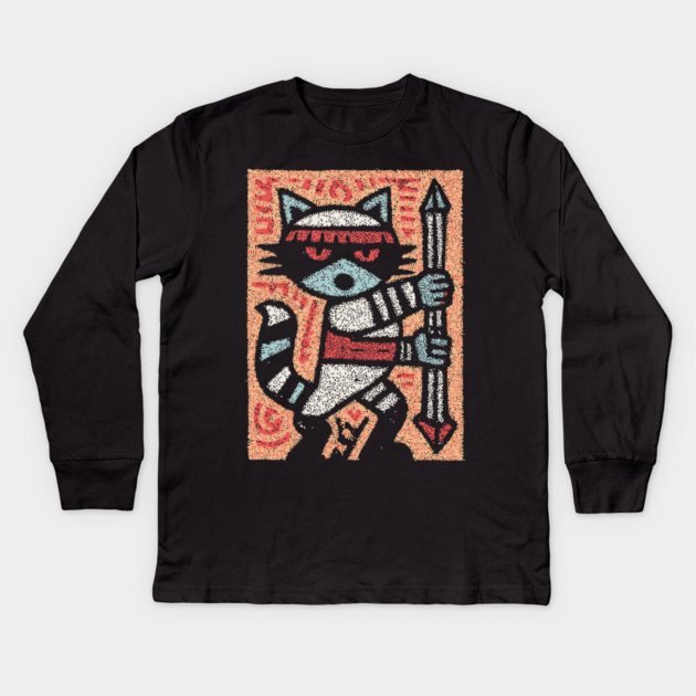Raccoon Warrior | The Little Bandit Guardian Kids Long Sleeve T-Shirt by TuncGK