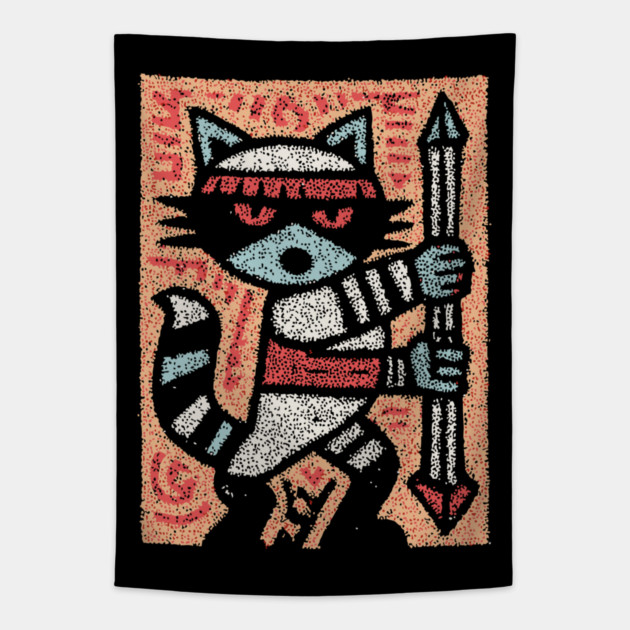 Raccoon Warrior | The Little Bandit Guardian Tapestry by TuncGK
