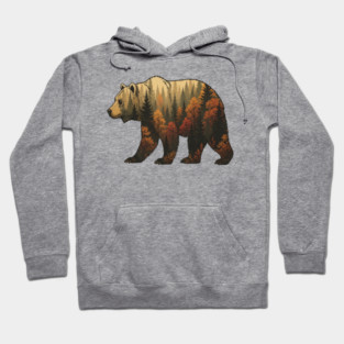 Autumn Grizzly Bear Lovers Nature Double Exposure Silhouette Hoodie