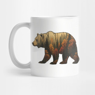 Autumn Grizzly Bear Lovers Nature Double Exposure Silhouette Mug