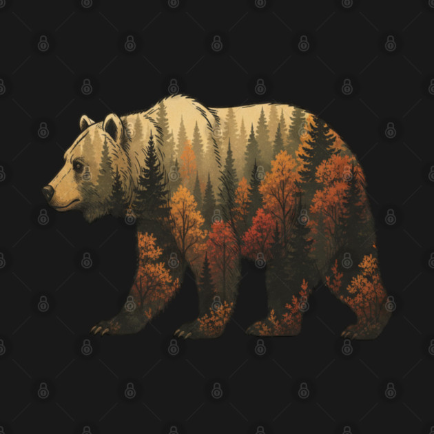Autumn Grizzly Bear Lovers Nature Double Exposure Silhouette by BirdsnStuff