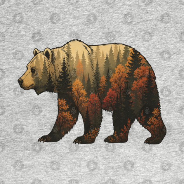 Autumn Grizzly Bear Lovers Nature Double Exposure Silhouette by BirdsnStuff