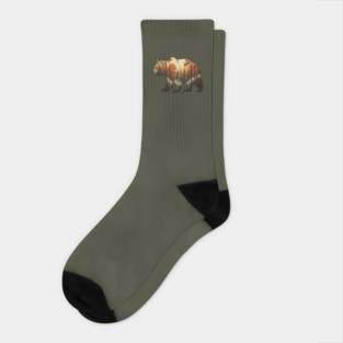 Autumn Grizzly Bear Double Exposure Silhouette Nature Socks