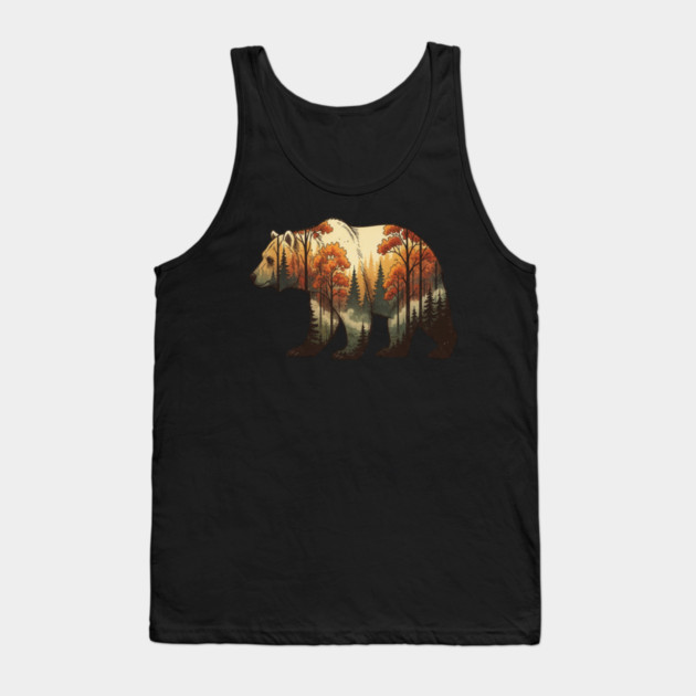Autumn Grizzly Bear Double Exposure Silhouette Nature Tank Top by BirdsnStuff