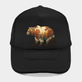 Autumn Grizzly Bear Double Exposure Silhouette Nature Hat