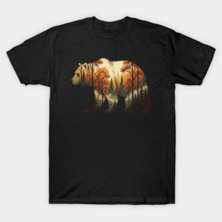 Autumn Grizzly Bear Double Exposure Silhouette Nature T-Shirt