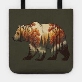 Autumn Grizzly Bear Double Exposure Silhouette Nature Tote