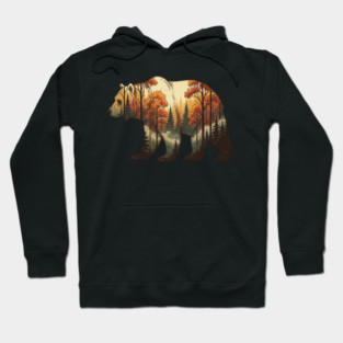 Autumn Grizzly Bear Double Exposure Silhouette Nature Hoodie