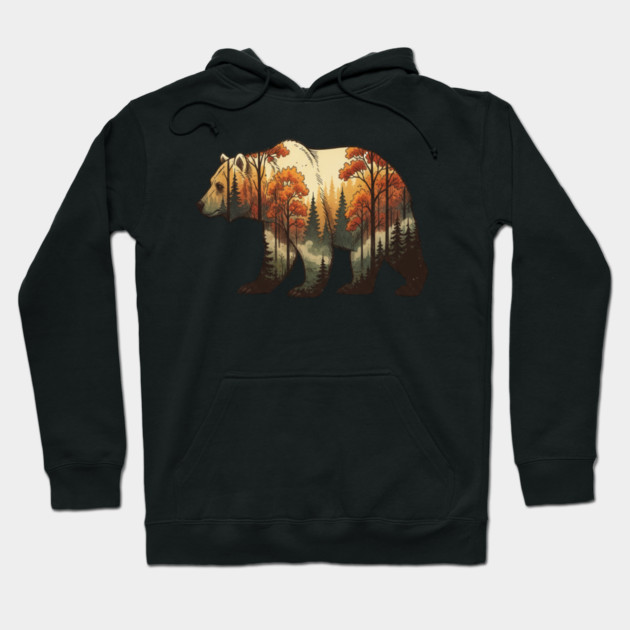 Autumn Grizzly Bear Double Exposure Silhouette Nature Hoodie by BirdsnStuff