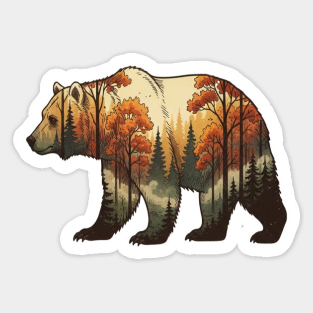 Autumn Grizzly Bear Double Exposure Silhouette Nature Magnet by BirdsnStuff