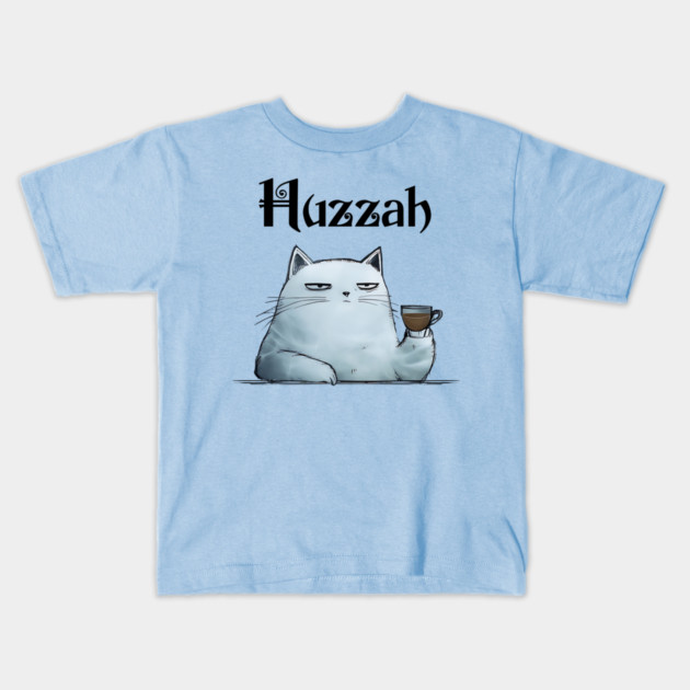 Snarky Sarcastic Cat Says "Huzzah" Sarcasticat Kids T-Shirt by Luxinda