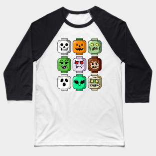 Halloween Building Brick Head Pumpkin Ghost Zombie Baseball T-Shirt