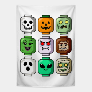 Halloween Building Brick Head Pumpkin Ghost Zombie Tapestry