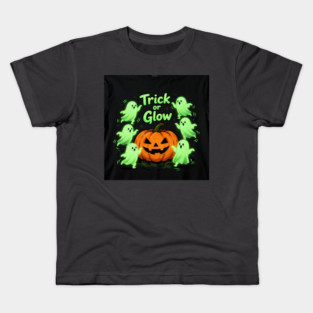 Trick or Glow – Neon Ghost Squad & Pumpkin | horror halloween | retro halloween | Vintage Halloween | Anniversary Gift | Halloween Spirit | Halloween gift Kids T-Shirt