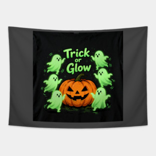 Trick or Glow – Neon Ghost Squad & Pumpkin | horror halloween | retro halloween | Vintage Halloween | Anniversary Gift | Halloween Spirit | Halloween gift Tapestry