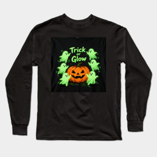 Trick or Glow – Neon Ghost Squad & Pumpkin | horror halloween | retro halloween | Vintage Halloween | Anniversary Gift | Halloween Spirit | Halloween gift Long Sleeve T-Shirt